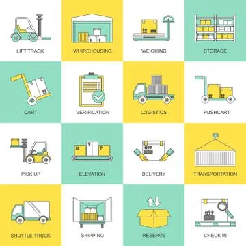 Warehouse icons flat line Stockillustratie