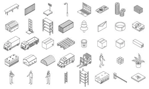 Warehouse icons set vector outline Ilustración de archivo