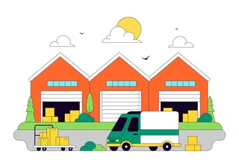 Warehouse Illustration Featuring Logistics Distribution Center, Cargo Trans.. Stockillustratie