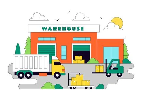 Warehouse Illustration Featuring Logistics Distribution Center, Cargo Trans.. Stock-Illustration