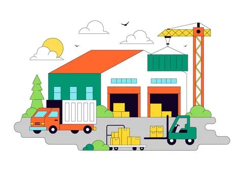 Warehouse Illustration Featuring Logistics Distribution Center, Cargo Trans.. Stockillustratie