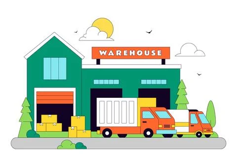 Warehouse Illustration Featuring Logistics Distribution Center, Cargo Trans.. Stockillustratie