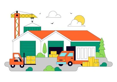 Warehouse Illustration Featuring Logistics Distribution Center, Cargo Trans.. Stockillustratie