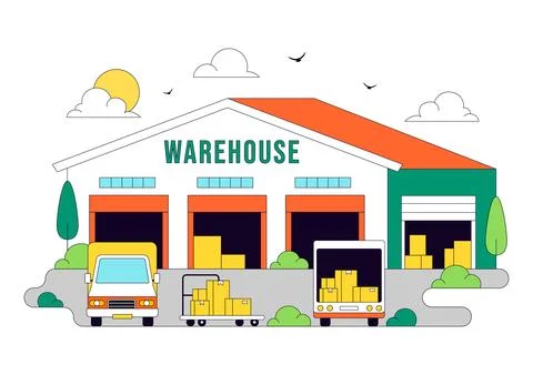 Warehouse Illustration Featuring Logistics Distribution Center, Cargo Trans.. Stockillustratie