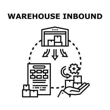 Warehouse inbound process illustrating goods entering storage, inventory mana 库存插图