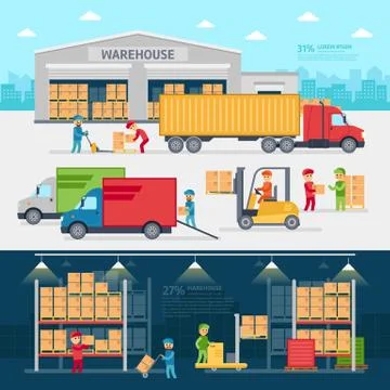 Warehouse infographic elements vector flat design Stock Illustration