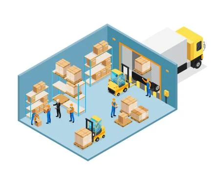 Warehouse Inside Isometric Composition Illustration