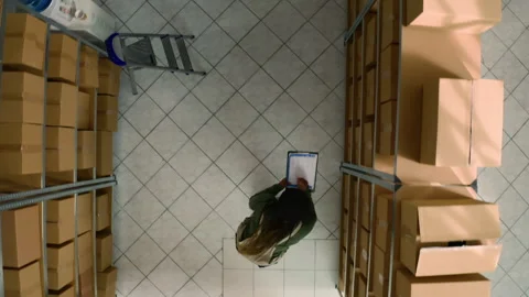 Warehouse inspector examines parcels Stock Footage 251681735