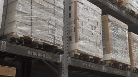 Warehouse interior and rows of shelves with boxes. Stock-Footage 139189535