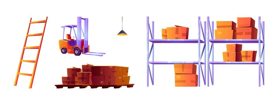 Warehouse interior with box and pallete vector Illustrazione stock