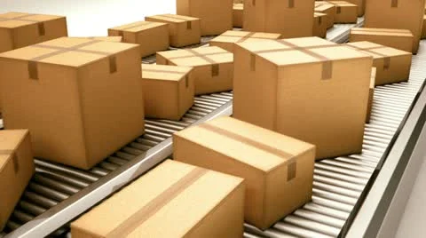 Warehouse interior boxes logistics industry. Factory cargo goods storage package Stock Footage