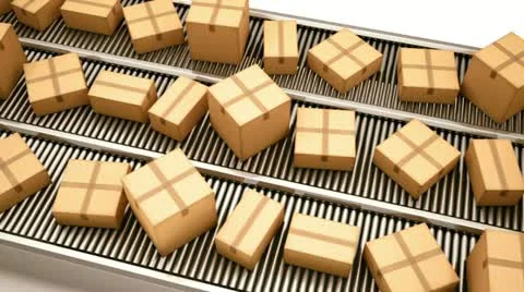 Warehouse interior boxes logistics industry. Factory cargo goods storage package Video stock 21482400