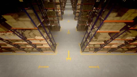 Warehouse interior boxes logistics industry. Factory cargo goods storage package Stock Footage