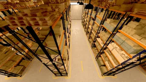 Warehouse interior boxes logistics industry. Factory cargo goods storage package Video stock 21813961