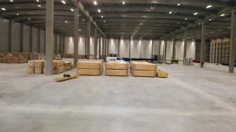 Warehouse interior from drone view Video stock 136834442