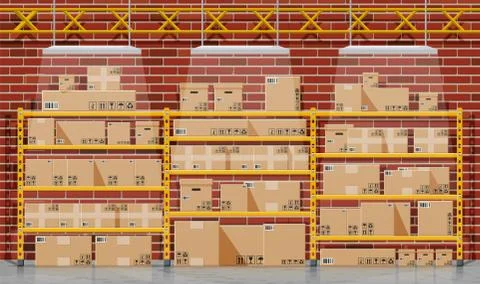 Warehouse interior with goods and container Stock Illustration
