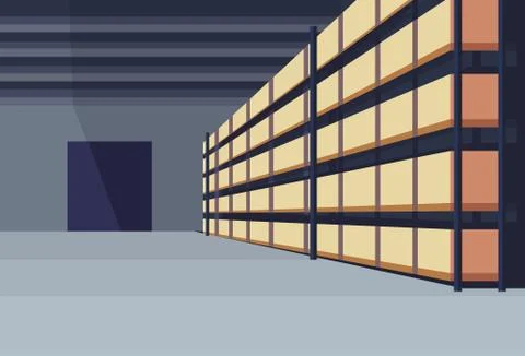 Warehouse interior parcel box on rack logistic delivery cargo service concept Stock Illustration