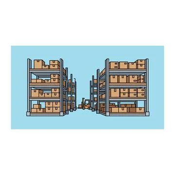 Warehouse interior with shelves and boxes with shelf unit Stock Illustration