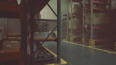 Warehouse interior showcases stacked boxes and organized shelves in action Stock Footage 340351983