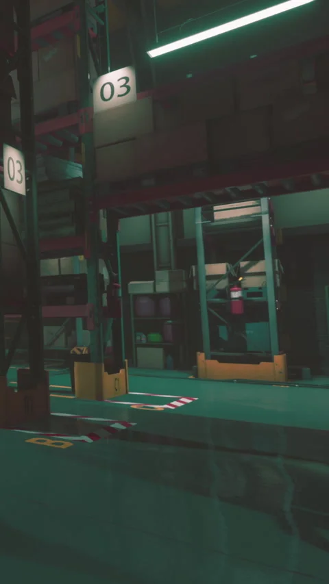 Warehouse interior shows storage shelves and empty space for movement Stock Footage 337923917
