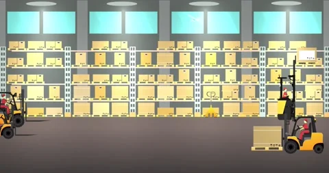 Warehouse interior with workers,racks, forklift. Alpha channel. Stock Footage 161986091