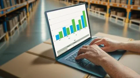 Warehouse Inventory Analytics on Laptop Stock Photos