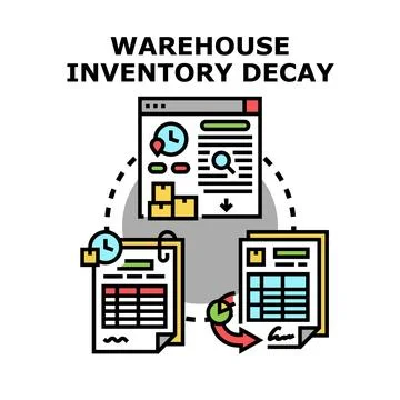 Warehouse inventory decay management control system tracking Stock Illustration