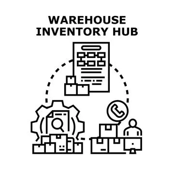 Warehouse inventory hub concept for inventory management Stock Illustration