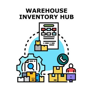 Warehouse inventory hub concept for inventory management Stock Illustration