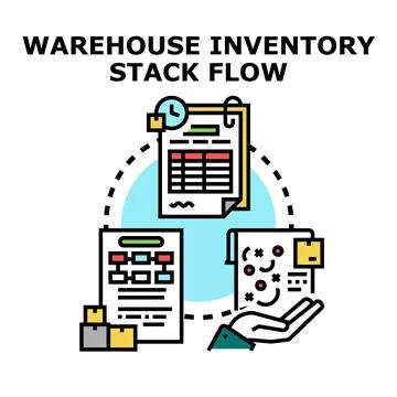 Warehouse inventory stack flow management process Stock Illustration