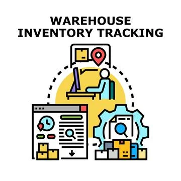 Warehouse inventory tracking management delivering logistics solutions Stock Illustration