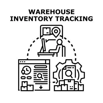 Warehouse inventory tracking management delivering logistics solutions Stock Illustration