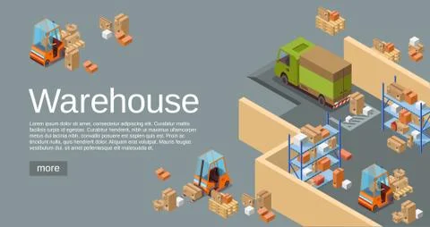 Warehouse isometric 3D vector illustration of modern industrial warehouse and Stock Illustration