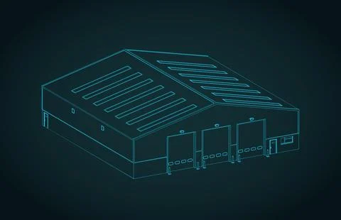 Warehouse isometric blueprint illustration Stock Illustration