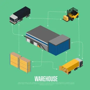 Warehouse isometric concept with storage building Ilustración de archivo