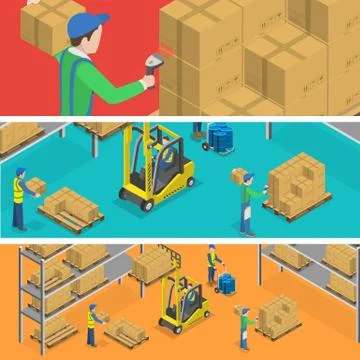 Warehouse isometric flat vector illustration. Stock Illustration
