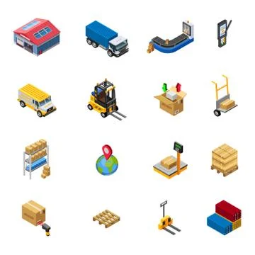 Warehouse Isometric Icons Set Illustrazione stock