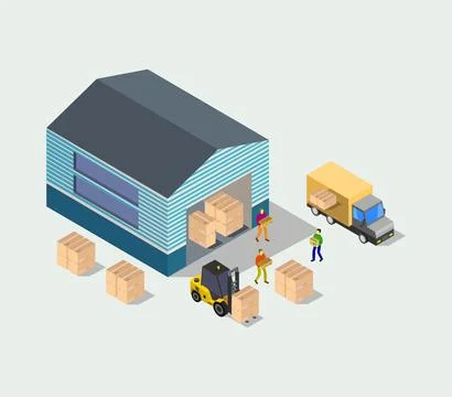 Warehouse isometric illustrated on background Stock Illustration