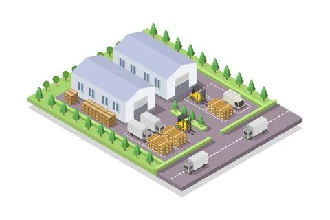 Warehouse isometric illustrated on background Stock Illustration