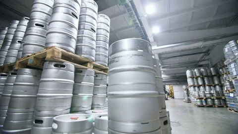 Warehouse keg at the brewery Stock Footage 76145255