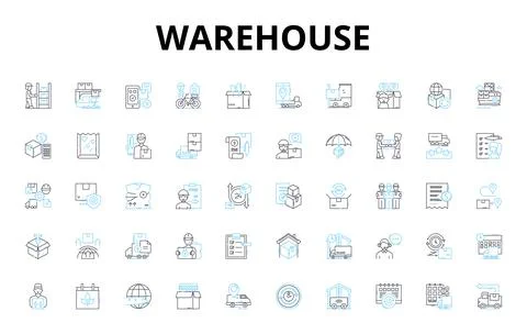 Warehouse linear icons set. Logistics, Distribution, Inventory, Storage Illustrazione stock
