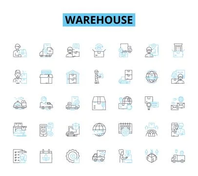 Warehouse linear icons set. Logistics, Distribution, Inventory, Storage Stock Illustration