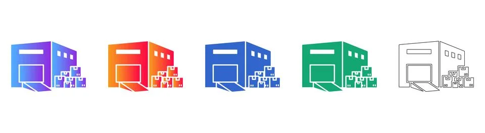 Warehouse with Loading Dock and Boxes Icon Set Stock Illustration