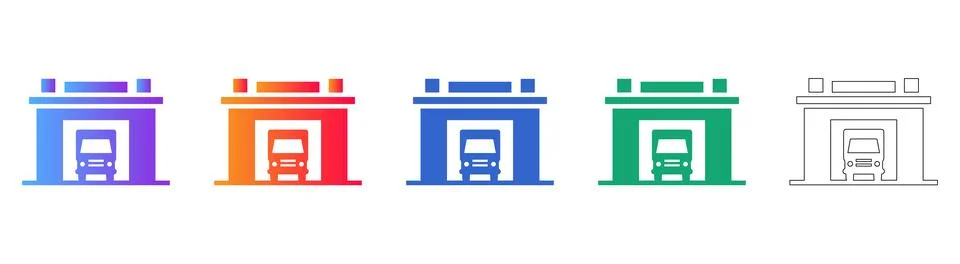 Warehouse Loading Dock and Truck Delivery Icons Stock Illustration