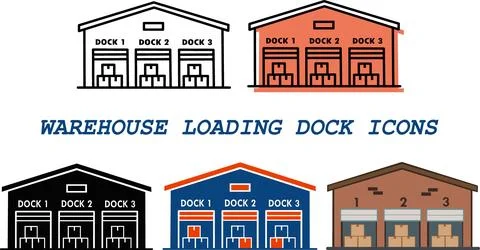 Warehouse loading dock distribution center icons Stock Illustration