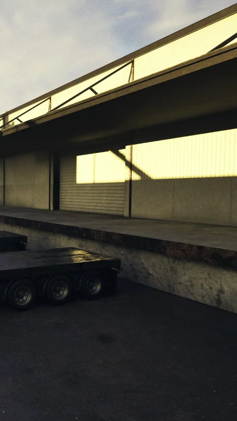 Warehouse loading dock with shadows on a sunny afternoon in a city Video stock 331686266