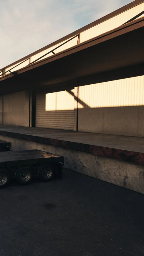Warehouse loading dock at sunset with shadows on the wall Stock Footage 342174383