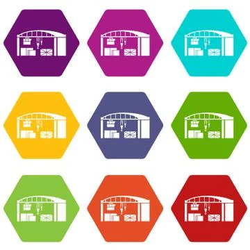 Warehouse for loading icons set 9 vector Ilustración de archivo