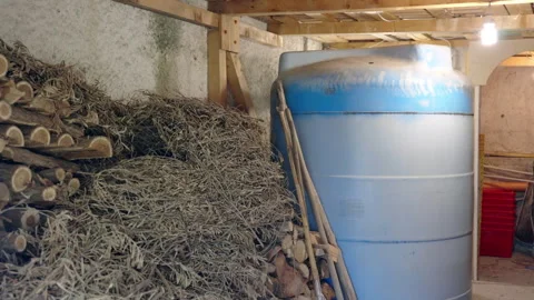 Warehouse with logging and garden tools for working, necessary inventory in Stock Footage 302196735