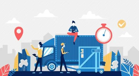 Warehouse logistic center, workers in clearance process 스톡 일러스트